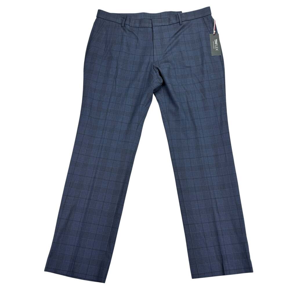 Tommy Hilfiger Mens TH Flex Tate Modern Fit Stretch Plaid Dress Pants Blue 40x32